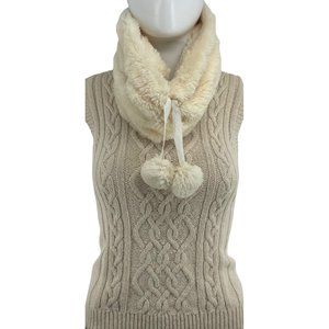 Chic 2 Women's Cream Faux Fur Infinity Loop Snood Scarf W/ Pom Pom Tassels